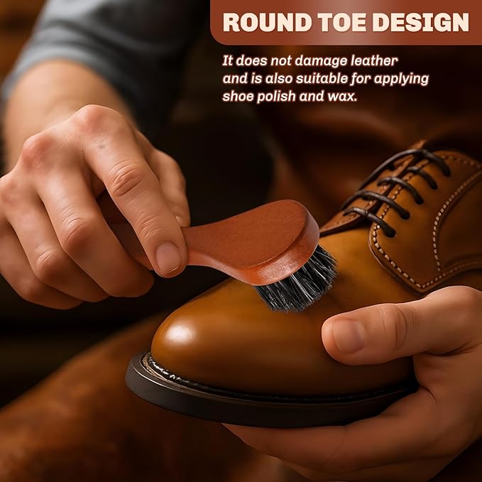2 Pcs Horsehair Shine Shoes Brush Kit Polish Dauber Applicators Cleaning - Image 4