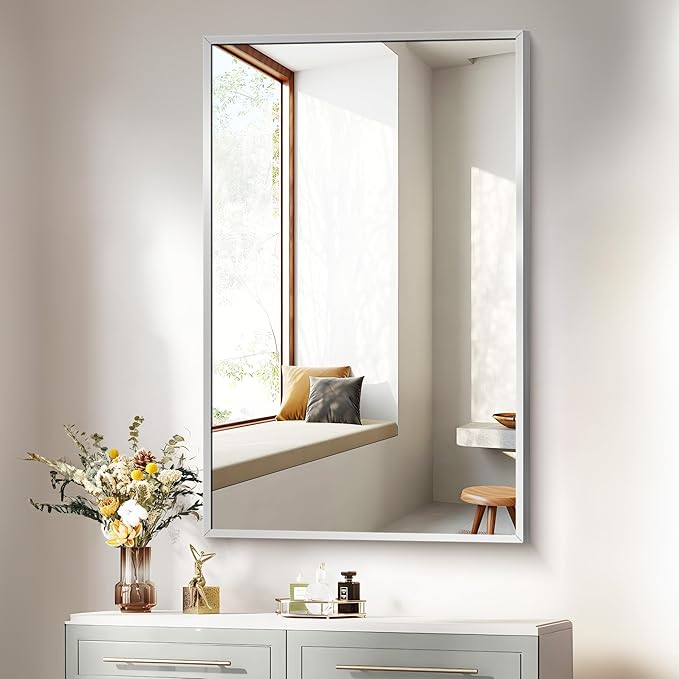 Silver Bathroom Mirror for Wall, 30x48 Inch Rectangle Mirrors - Image 2