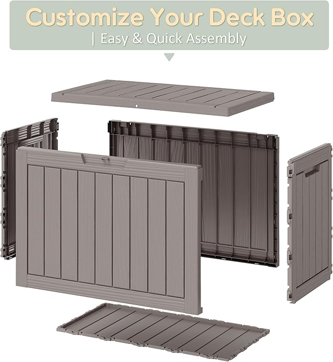 NUNU LAB Outdoor Storage Box, 45 Gallon Outside Deck Box Waterproof, Resin - Image 9