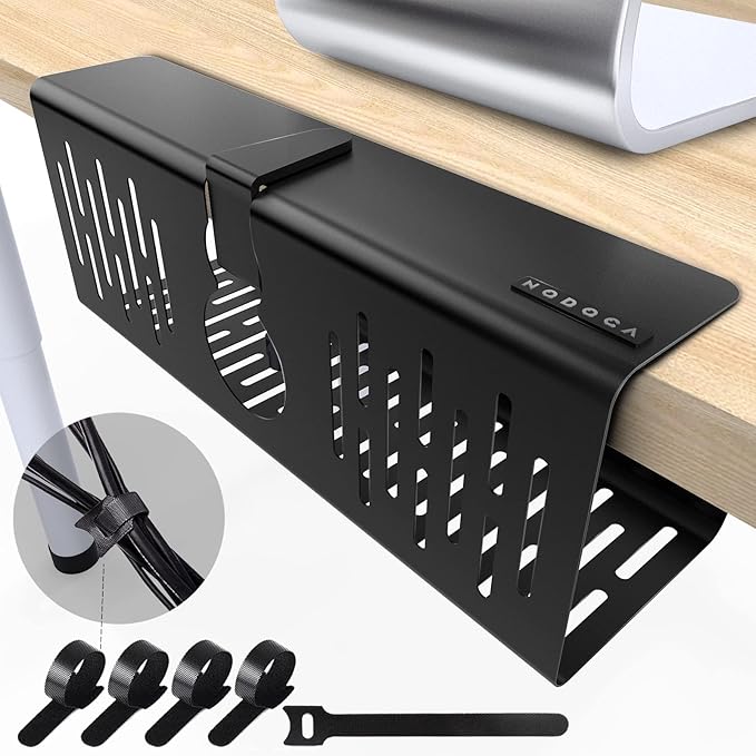 NODOCA No Drill Under Desk Cable Management Tray, Punch-Free Clamp on, Metal by NODOCA