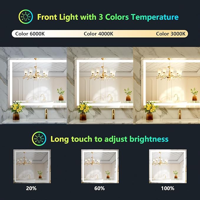 YEELAIT 40x36 Inch RGB LED Bathroom Mirror Front Light and RGB Backlit Lighted - Image 4