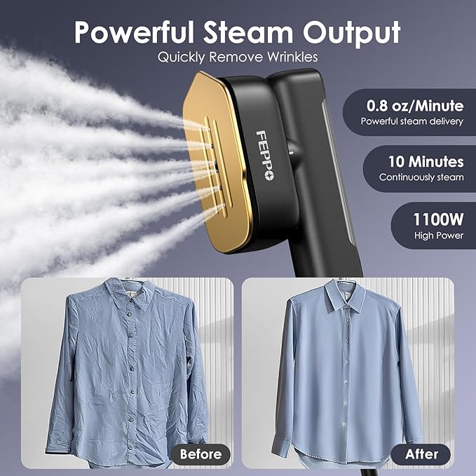 FEPPO Travel Steamer for Clothes, 110-240V Dual Voltage Portable Steamer & Iron - Image 4