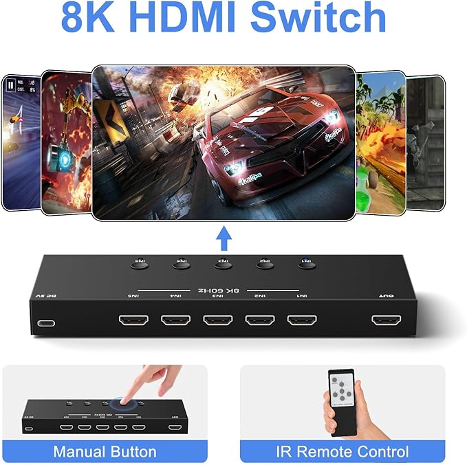 Y.D.F 8K@60Hz HDMI Switcher 5 in 1 Out Aluminum Support 4K@120Hz HDR10+ HDCP - Image 6