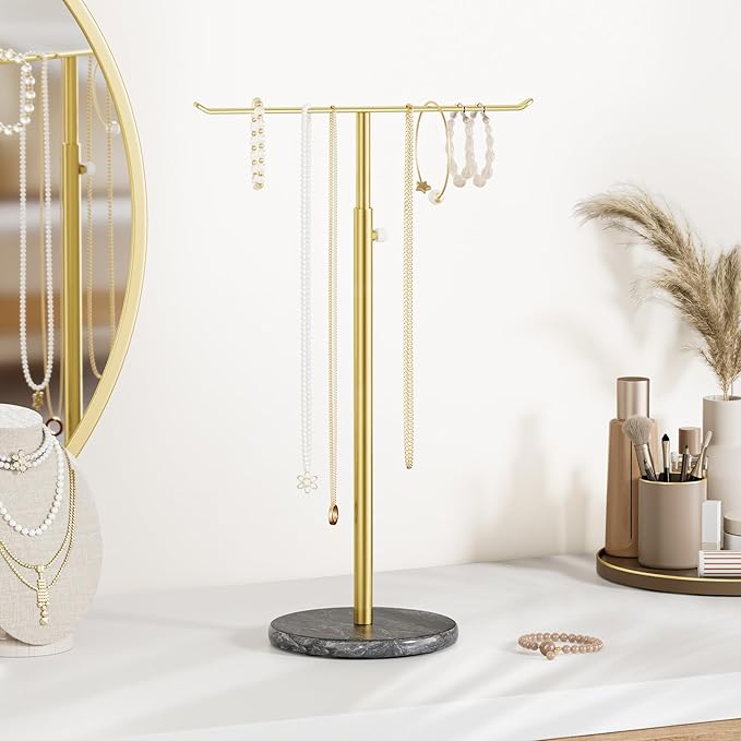 Josmimic Gold Necklace Holder Jewelry Organizer Stand – Adjustable Height T‑Bar - Image 3