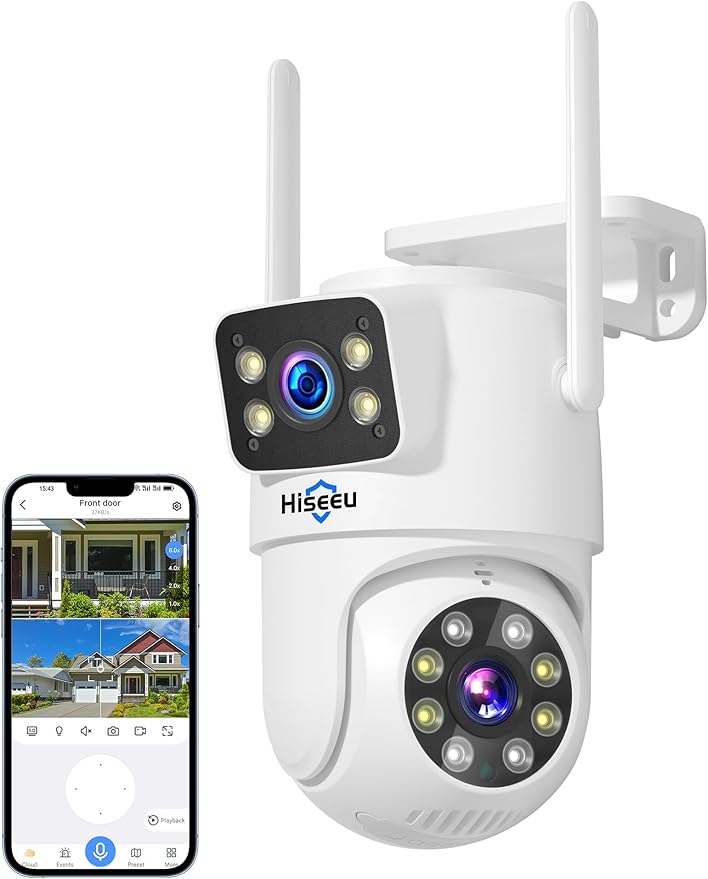 Hiseeu WiFi Security Camera Dual Lens 5G/2.4G WiFi PTZ Camera Outdoor, Power by Hiseeu