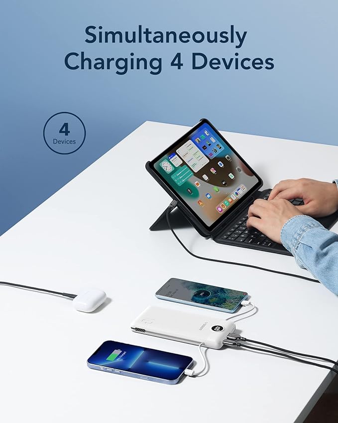 VEGER Portable Charger for iPhone Built in Cables and Wall Plug, 10000mah Slim - Image 4