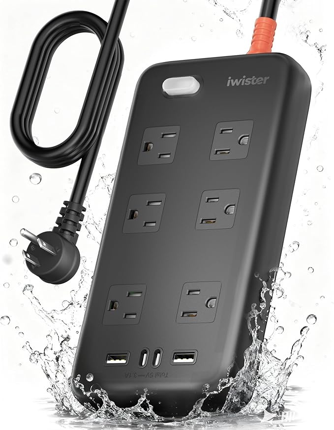 Iwister Outdoor Power Strip Weatherproof IPX6, 6 Ft Extension Cord, 4 USB Ports by Unknown