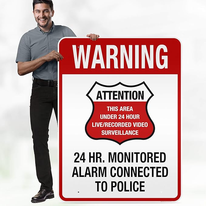Warning 24 HR. Monitored Alarm Connected To Police Sign, 36x48 Inches, - Image 2