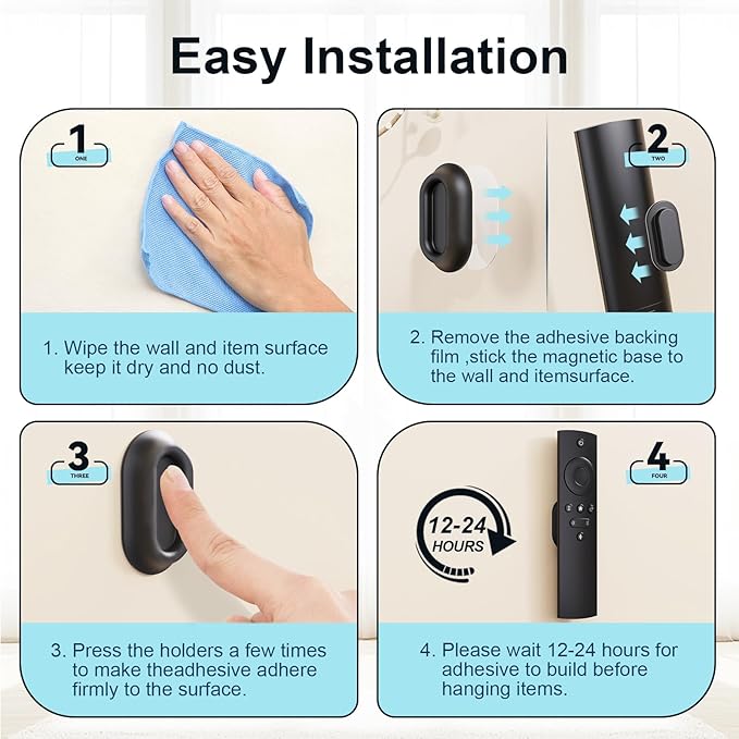 Vaszu Magnetic Remote Control Holder Self-Adhesive Wall Mount, 6 Pack Upgraded - Image 3