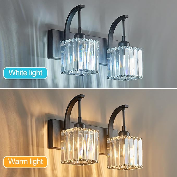 FDPBY Crystal Vanity Lights 2-Light Black Wall Lamp Modern Crystal Bathroom - Image 2