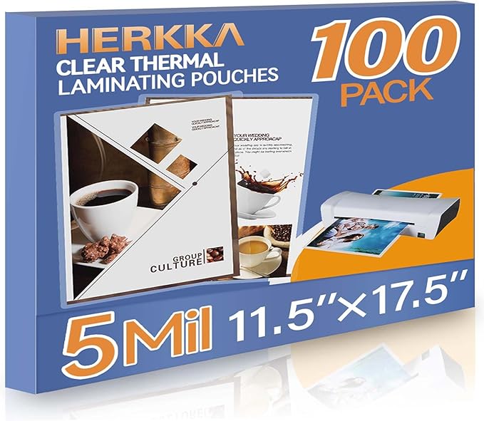 HERKKA 100 Pack Laminating Sheets, Hold 11 x 17 Inch Sheet, 5 Mil Clear Thermal by HERKKA