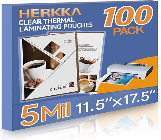 HERKKA 100 Pack Laminating Sheets, Hold 11 x 17 Inch Sheet, 5 Mil Clear Thermal by HERKKA