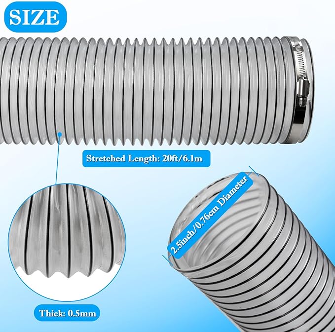 PVC Dust Collection Hose 2-1/2"x20', 2.5 Inch Dust Collector Vacuum Hose - Image 2