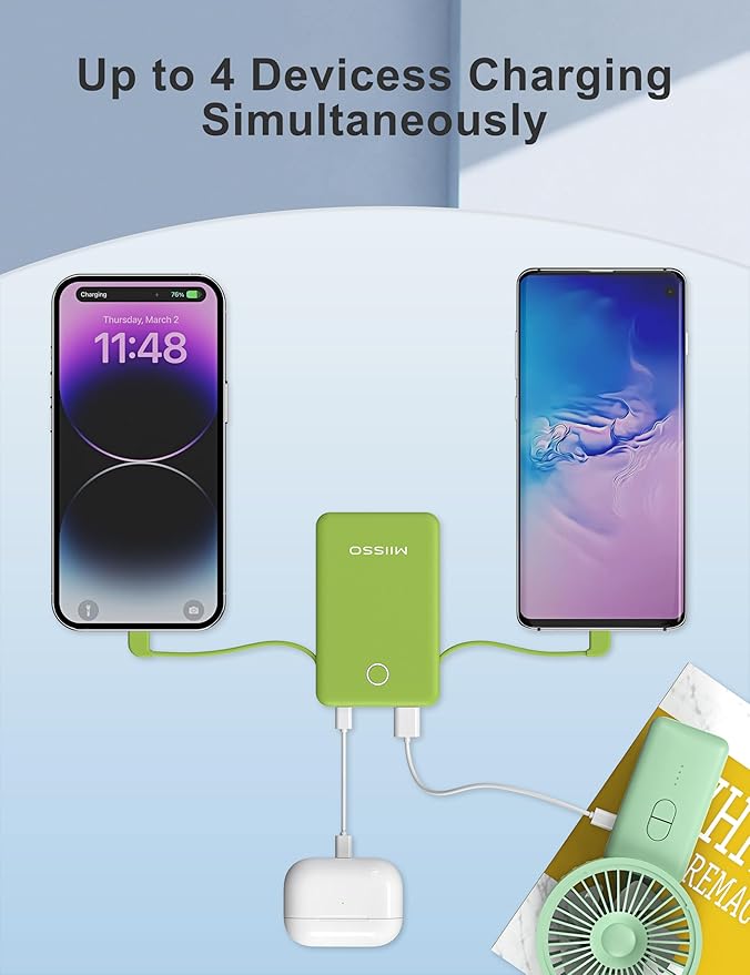 miisso 6000mah Ultra Slim Built in Cables Power Bank, Card Size Built in USB C - Image 5