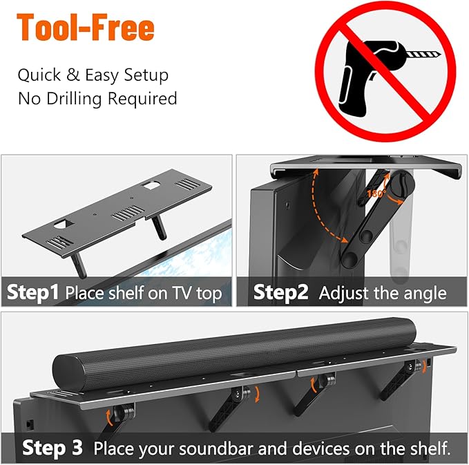 Soundbar Mount, No Drilling Steel TV Top Shelf Fits Most of Sound Bars Up to 15 - Image 3