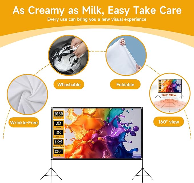 Outdoor Projector Screen with Stand, SCREENMAX 120 inch Foldable Projector - Image 3
