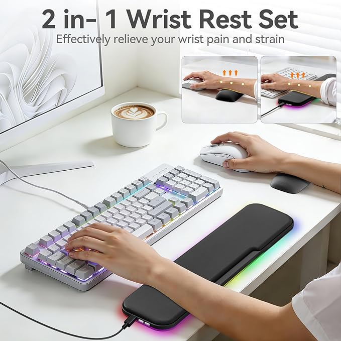 KONDOUND 2-in-1 Heated Wrist Rest Set, Ergonomic Memory Wrist Pad - Image 2
