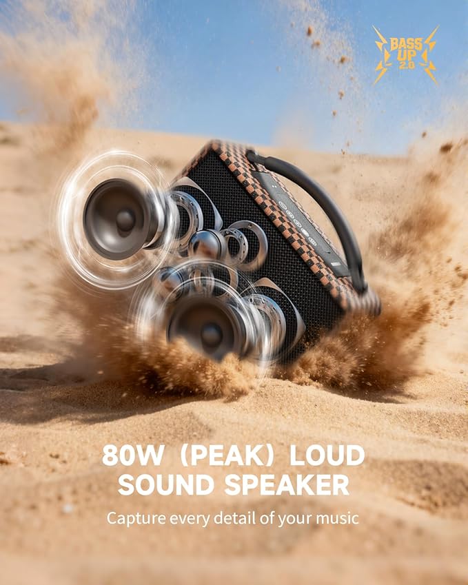 DINDIN Portable Bluetooth Speaker： 80W, 20H Playtime, Wireless Big Wood Boombox - Image 2