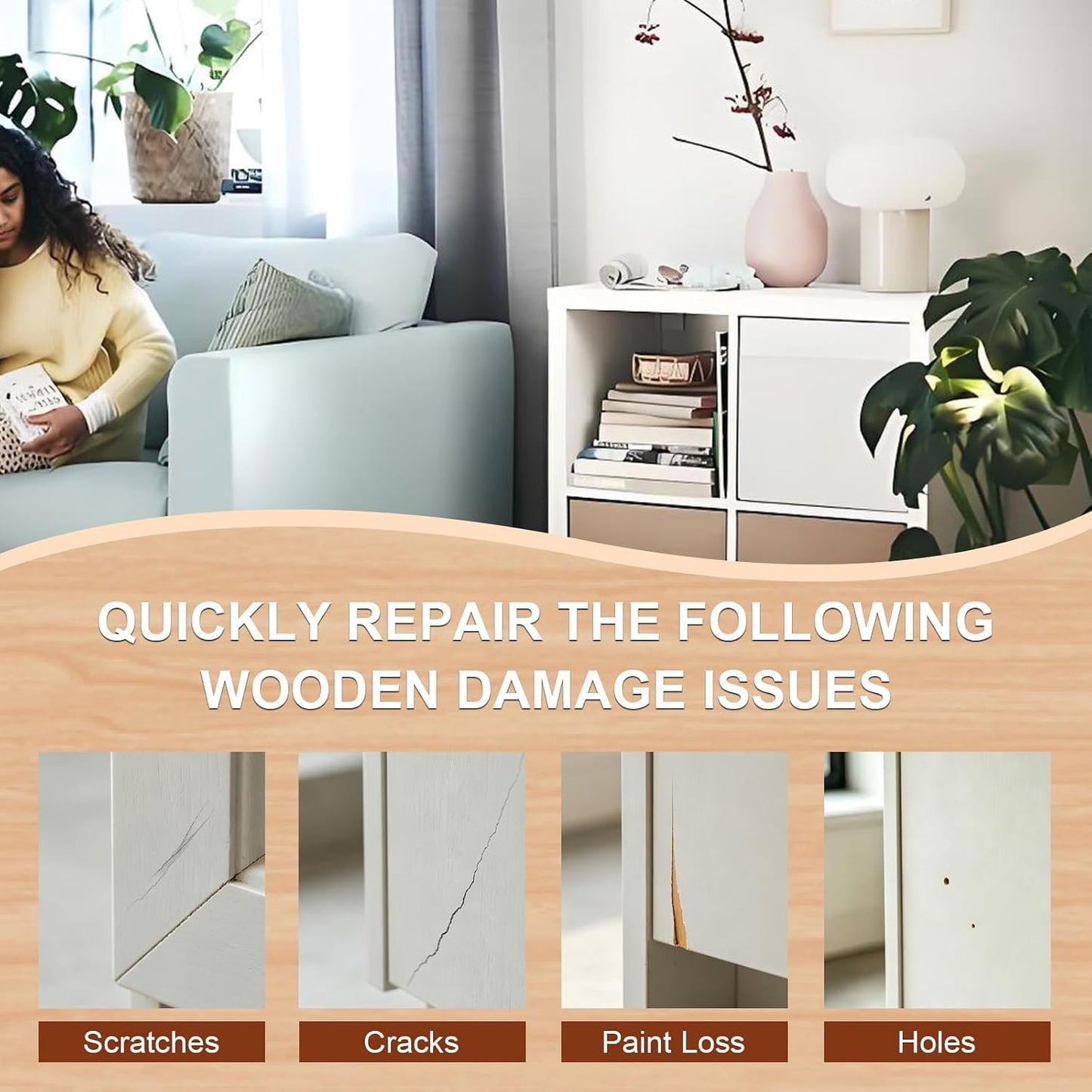 Wood Furniture Repair Kit (White/White Stain) for IKEA | with 40g Wood Repair Paste & 70g Wood Putty, Custom Design to Repair Scratches, Cracks, Paint loss ,Holes