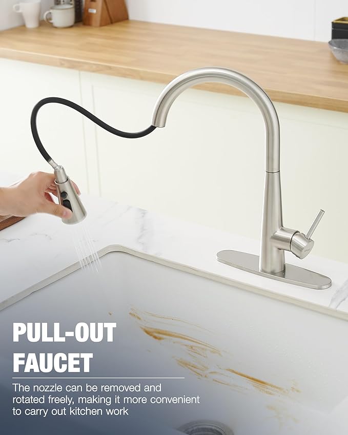 AIMADI Kitchen Faucet with Pull Down Sprayer – High Arc 360° Swivel Brushed - Image 3