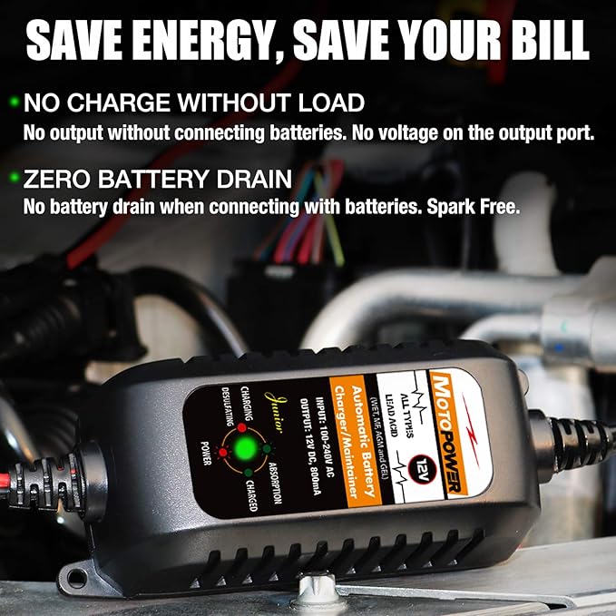 MOTOPOWER MP00205A 12V 800mA Automatic Battery Charger, Battery Maintainer - Image 3