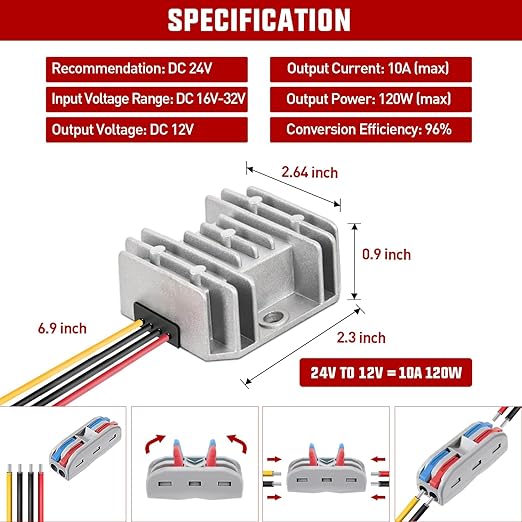Nilight 24V to 12V Voltage Converter 120W 10A Regulator Step Down to 12VDC - Image 2