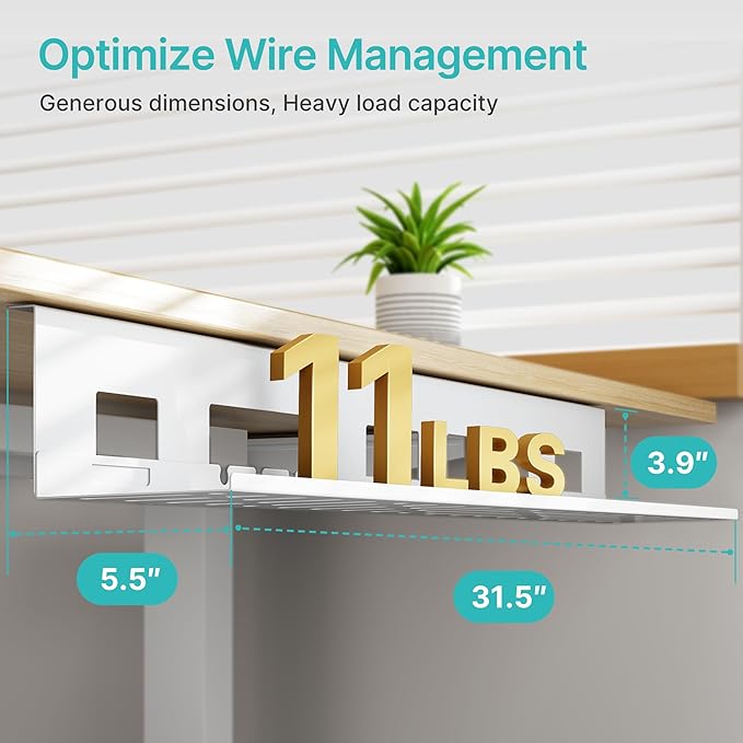 PEGZONE Under Desk Cable Management Tray, 31.5 Inches Metal Cord Organizer Rack - Image 5