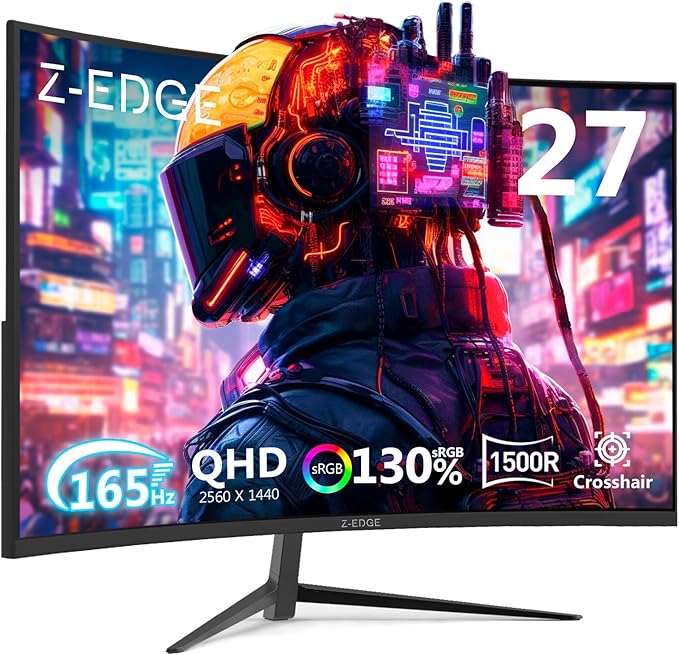 Z-Edge 27 inch Curved Gaming Monitor, QHD 1440P 165Hz 144Hz Curved 1500R by ZZ-EDGE