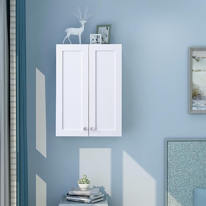 White Wall Mount Cabinet, MDF Over The Toilet Storage Cabinet - Image 7