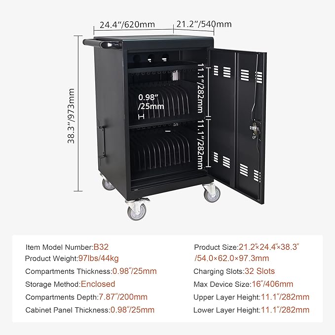 Aokleo Laptop Charging Cart, 32 Devices Tablet Storage Carts - Image 3