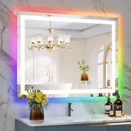 YEELAIT 40x30 Inch RGB LED Bathroom Mirror Front Light and RGB Backlit Lighted by YEELAIT