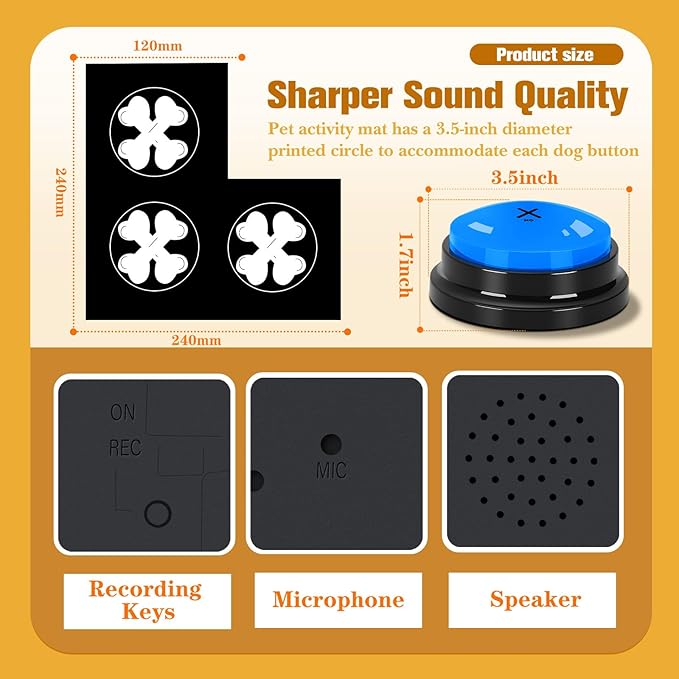 Dog Buttons for Communication Starter Pack 3 Dog Talking Button Set, 30s Voice - Image 5