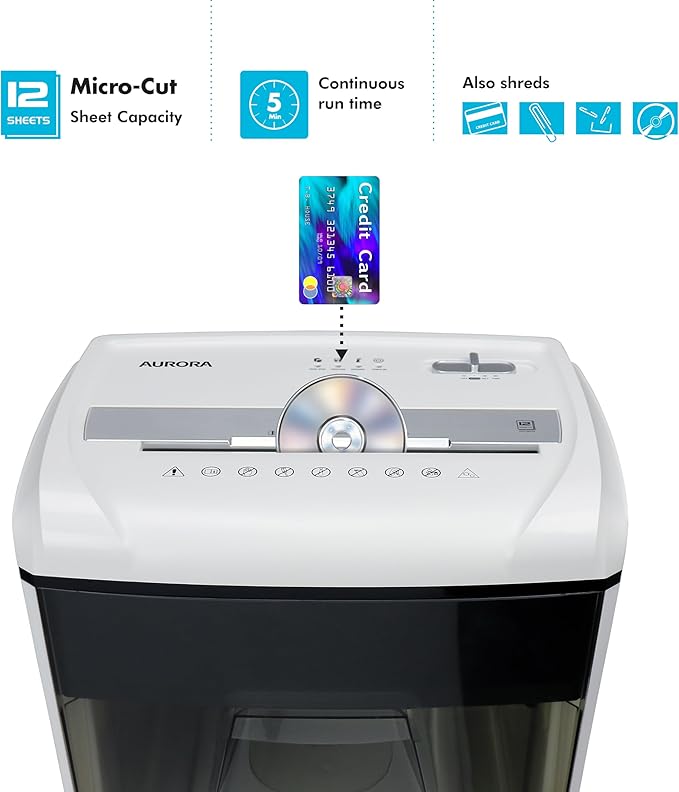 Aurora Desktop Style High-Security Anti-Jam 12-Sheet Micro-Cut Paper and - Image 3