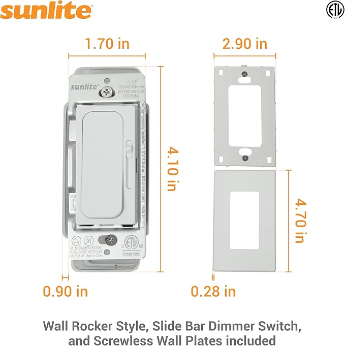 Sunlite LED Wall Rocker Style, Slide Bar Triac Dimmer Switch, Screwless Wall - Image 2