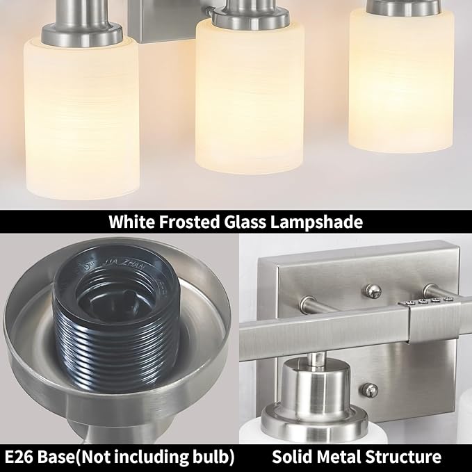 DIKAIDA Bathroom Vanity Light, 4-Light Nickel Modern Bathroom Light Fixtures - Image 4
