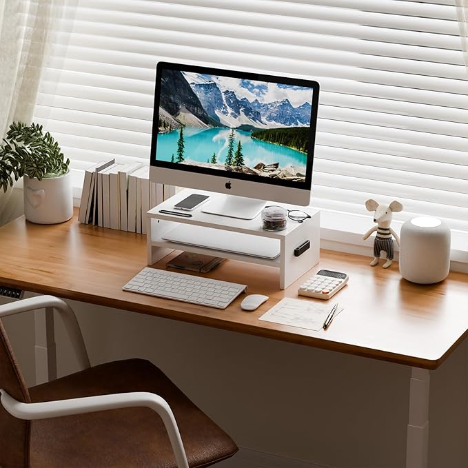 Marbrasse Monitor Stand Riser, 16.5 Inch 2 Tier Computer Printer Shelf Stand - Image 2