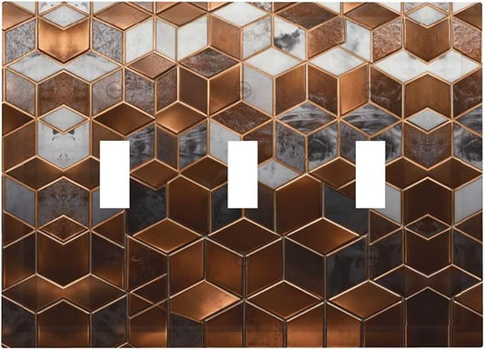 Bvtewkhz Brown Abstract Luxury Modern Geometric Cubic Marble 3 Gang Triple by Unknown
