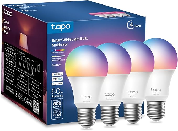 Tapo TP-Link Smart Light Bulbs, 16M Colors RGBW, Compatible by Tapo