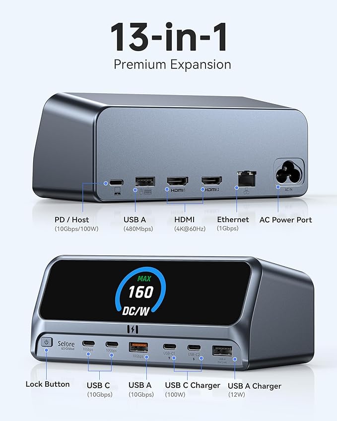 Selore Docking Station for MacBook Air/Pro, 13 in 1 USB C Docking Station - Image 2