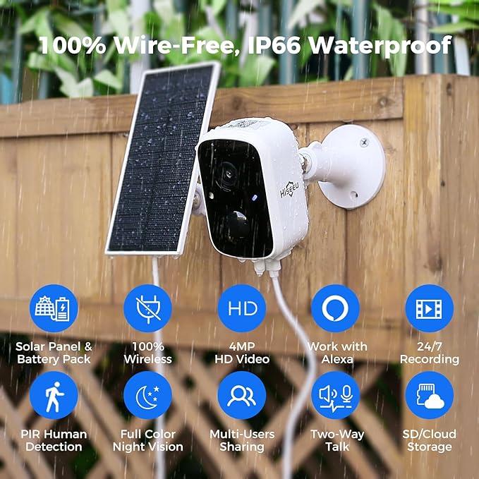 Hiseeu Solar Security Cameras Wireless Outdoor 2 Pack, Battery Powered 3K 4MP - Image 2