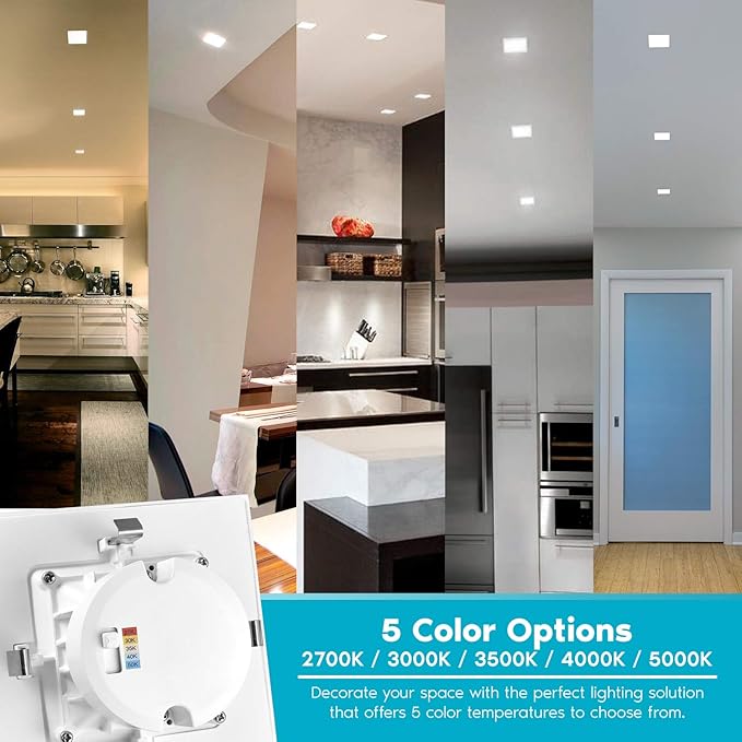 LUXRITE 4 Inch Square Recessed LED Can Lights, CCT Color Temperature Selectable - Image 2