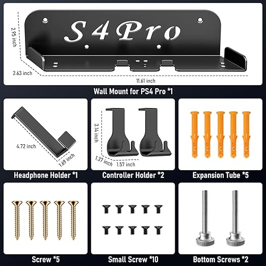 Wall Mount for PS4 Pro with Detachable 2 Controller Holder & Headphone Hanger - Image 8