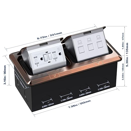 KYHSHJ Dual Pop-Up Floor Electrical Outlet Box Kit，20 Amp Stainless Steel GFCI - Image 4