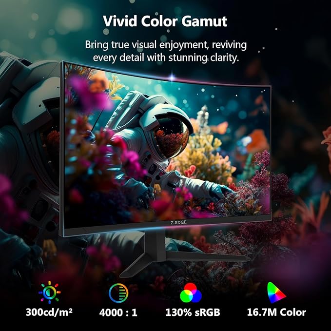 Z-Edge 27 inch Curved Gaming Monitor, FHD 1080P 300Hz 280Hz 240Hz Curved - Image 4