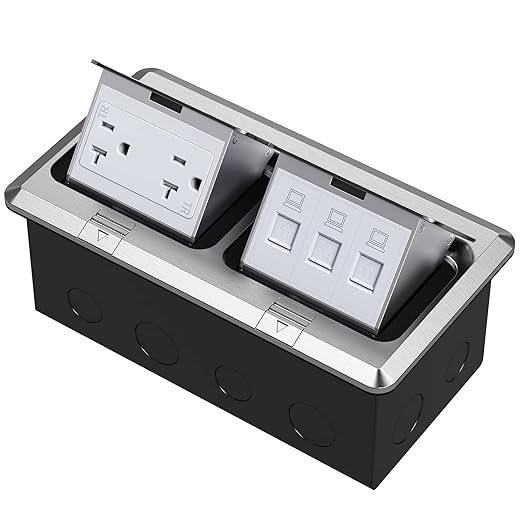 KYHSHJ Dual Pop-Up Floor Electrical Outlet Box Kit，20 Amp Stainless Steel TR by KYHSHJ