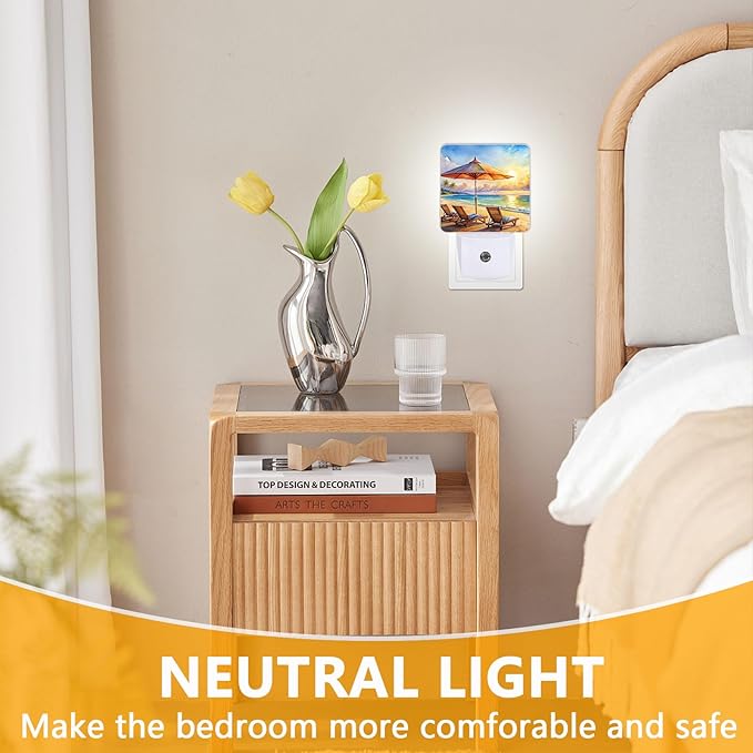 GANTINIR Watercolor Ocean Beach Sunrise Night Light, Plug-into Lounger - Image 3