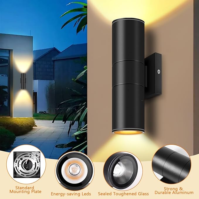 RIDALUX Outdoor Wall Light Cylinder Waterproof : 2 Pack Exterior Fixtures Wall - Image 5