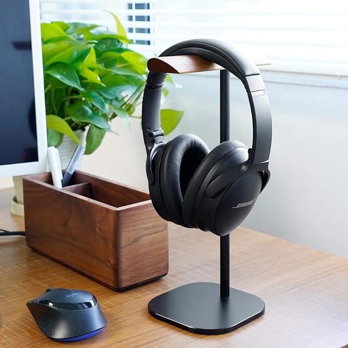 GEVO Headphone Stand for Desk, Walnut Wood & Aluminum Headset Stand, Universal - Image 7