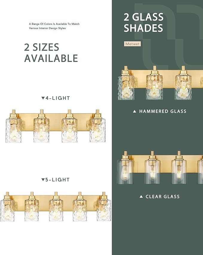 METWET 4-Light Bathroom Light Fixtures, 24.5 Inch Brushed Gold Vanity Lights - Image 8