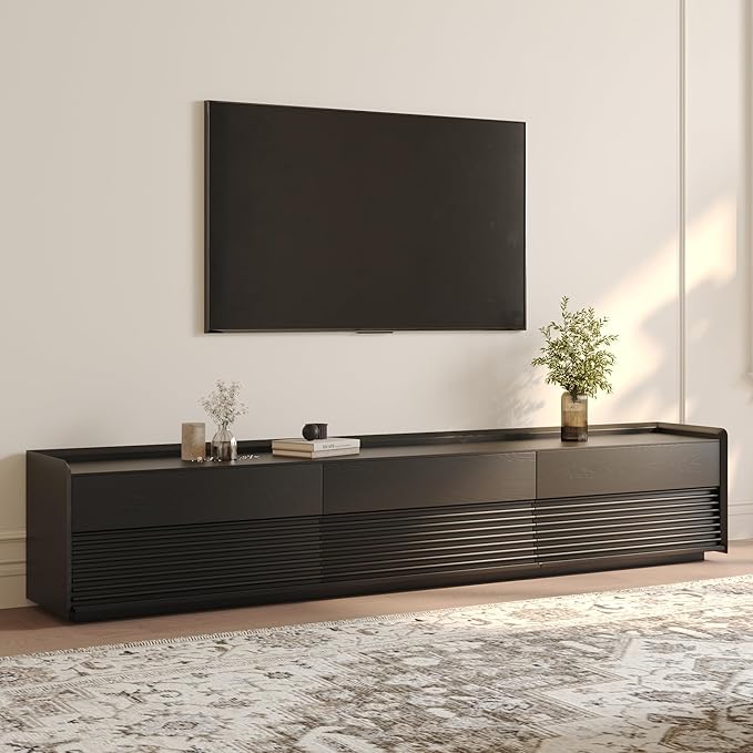 POVISON Fully-Assembled Mid Century Modern TV Stand, 94.49" Wood Media Console by POVISON